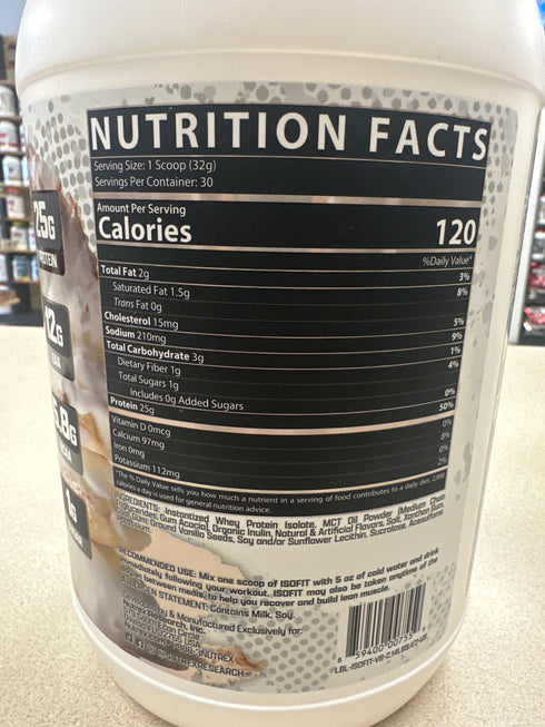 Nutrex IsoFit Isolate Whey Protein 2lb - Vanilla Bean Ice Cream