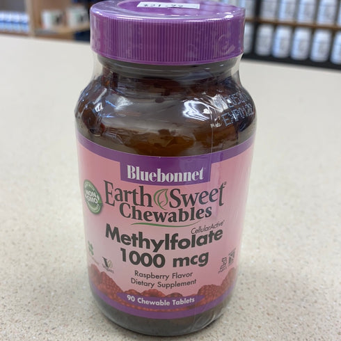 BlueBonnet Earth Sweet Cellular Active Methylfolate 1000 mcg Chewable Tablets, 90 Count