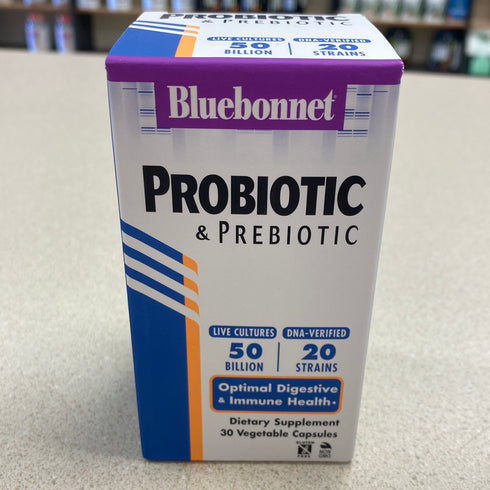 Bluebonnet Probiotic & Prebiotic 50 Billion Live Cultures 30 Vegetable Capsules