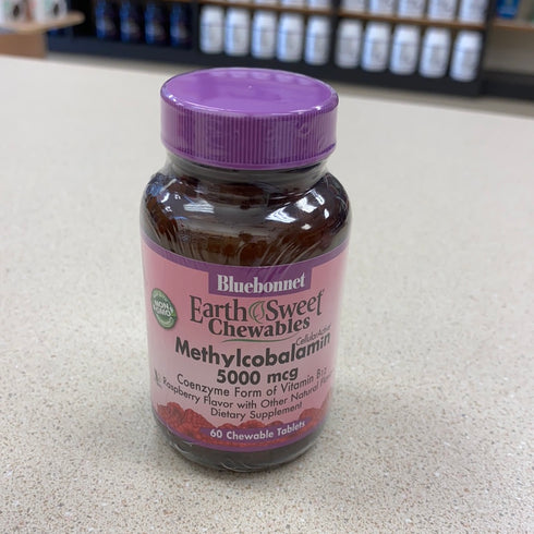 Bluebonnet Nutrition EarthSweet Chewables, CellularActive Methylcobalamin, Raspberry Flavor, 5,000 mcg, 60 Chewable Tablets