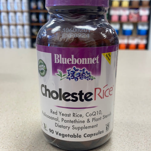 Bluebonnet Nutrition CholesteRice Vegetable Capsules, Red Yeast Rice, Plant Sterols, Pantethine, CoQ10, Policosanol, Vegan, Vegetarian, Non GMO, Gluten Free, Milk Free, SOY-FREE, 90 Vegetable Capsules