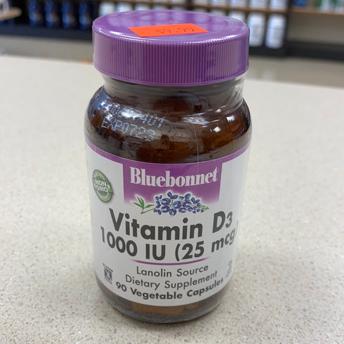 BlueBonnet Nutrition Vitamin D3 1000 IU, Aid in Muscle and Skeletal Growth, Cholecalciferol from Lanolin, Non GMO, Gluten Free, Soy Free, Milk Free, Kosher, 90 Vegetable Capsule, White
