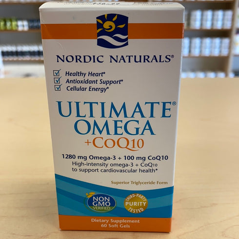 Nordic Naturals Ultimate Omega + CoQ10, Lemon - 60 Soft Gels - 1280 mg Omega-3 + 100 mg CoQ10 - Heart Health, Cellular Energy, Antioxidant Support - Non-GMO - 30 Servings