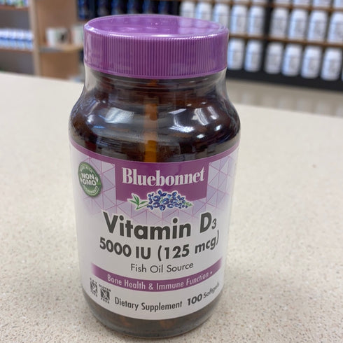 Bluebonnet Nutrition Vitamin D3 5000 IU Softgels, Aids in Muscle and Skeletal Growth, Cholecalciferol from Fish Oil, Non GMO, Gluten, Soy & Dairy Free, Yellow, 100 Count no Jim