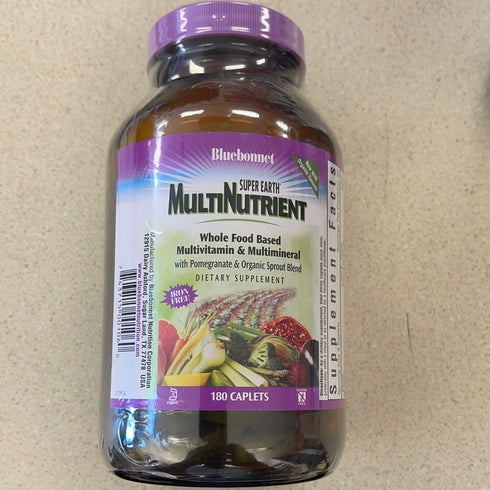 Bluebonnet Super Earth Multi-Nutrient Formula Iron Free Caplets, 180 Count, White, Green