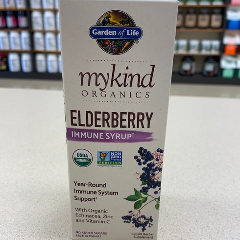 Garden of Life Mykind Organics Plant Based Elderberry Immune Syrup 6.59 fl oz (195 Ml) for Kids & Adults: Sambucus, Echinacea, Zinc & Vitamin C, 0g Sugar, Organic Vegan Gluten Free Herbal Supplement