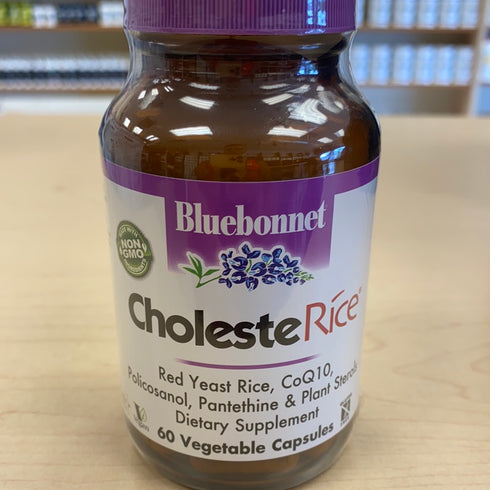 Bluebonnet Nutrition CholesteRice Vegetable Capsules, Red Yeast Rice, Plant Sterols, Pantethine, CoQ10, Policosanol, Vegan, Vegetarian, Non GMO, Gluten Free, Milk Free, Soy-Free 60 Vegetable Capsules