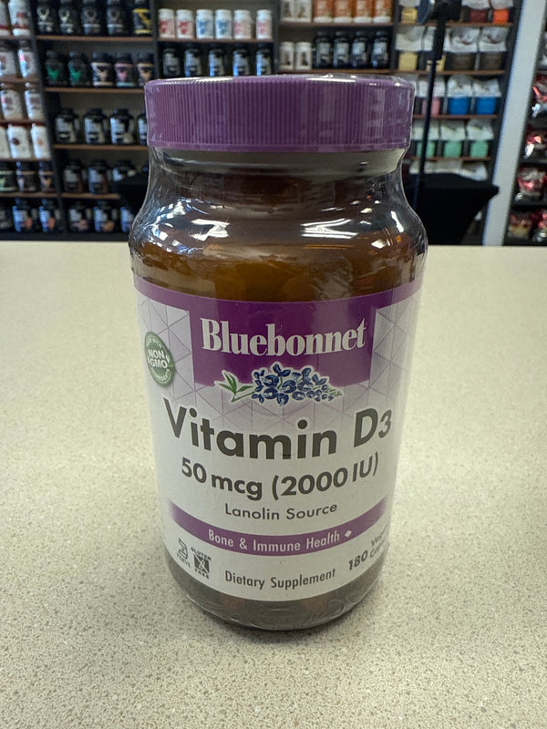 Bluebonnet Vitamin D 2000ius 180 Vegetable Capsules Lanolin Source