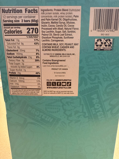 Ghost Protein Bars Chocolate Peanut Butter 12Ct