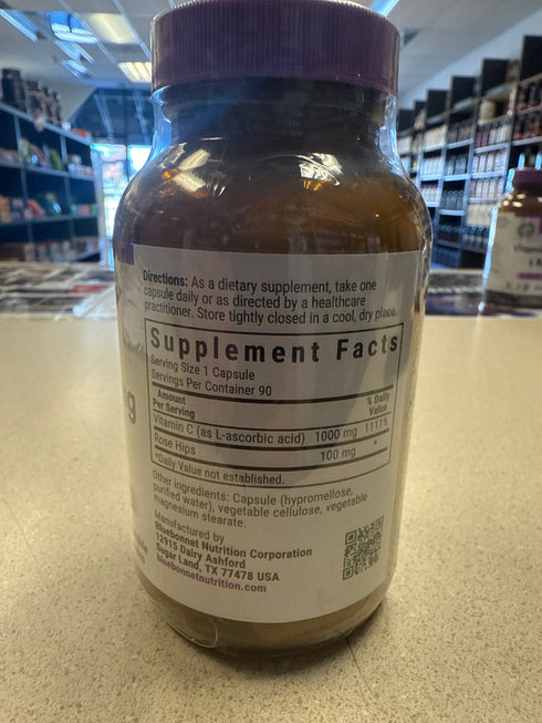 Bluebonnet Vitamin C-1000mg & Rose Hips 90 Vegetable Capsules