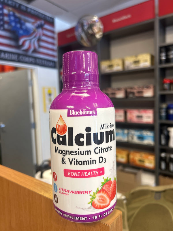 Bluebonnet Calcium Magnesium Citrate Plus Vitamin D3 Liquid Strawberry (16 oz)