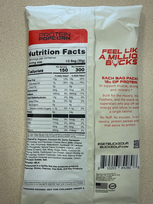 Bucked Up Protein Popcorn Garlic Parmesan 2 Servings