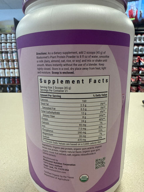 Bluebonnet Organic Plant Protein Vanilla 2.08lbs