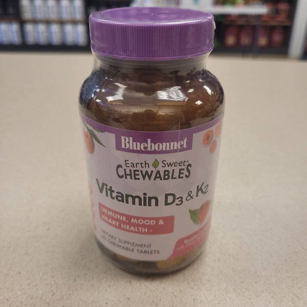 Bluebonnet Vitamin D3 & K2 60 Chewable Tablets Raspberry Flavor