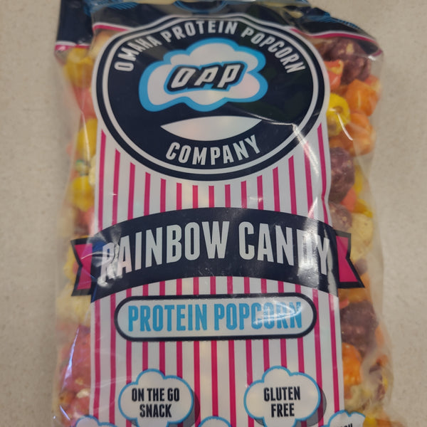 Omaha Protein Popcorn Company Rainbow Candy Protein Popcorn