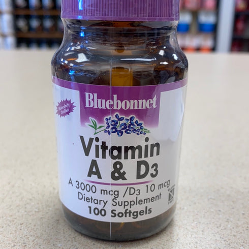 Bluebonnet Vitamin A&D3 A 3000mcg/D3 10mcg 100 Softgels