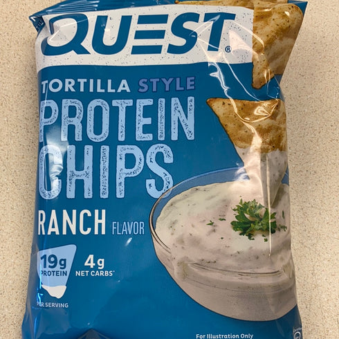 Quest Nutrition Protein Tortilla Chips, Ranch, 19g Protein, 4g Net Carbs, 140 Calories, Low Carb, Gluten Free, Soy Free, Potato Free, Baked, 1.2oz Bag, Single Sample