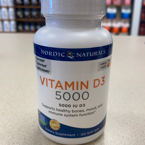 Nordic Naturals Vitamin D3 5000, Orange - 5000 IU Vitamin D3-120 Mini Soft Gels - Supports Healthy Bones, Mood & Immune System Function - Non-GMO - 120 Servings