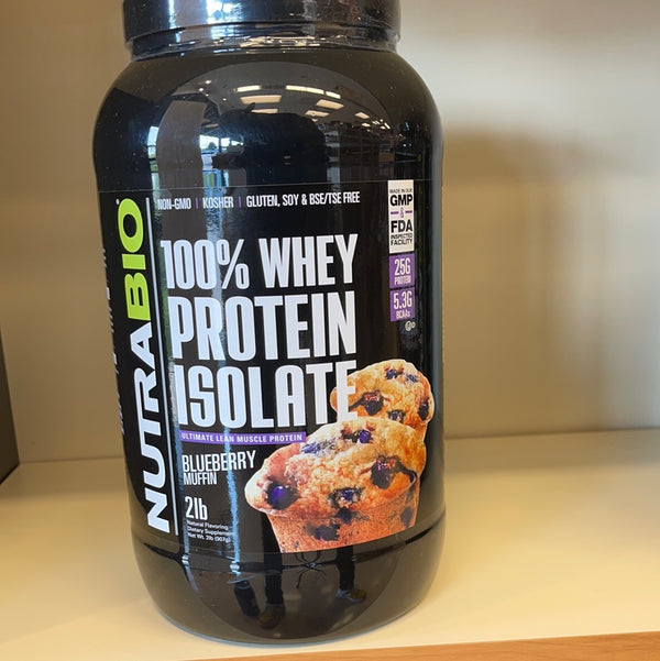 NutraBio 100% Whey Protein Isolate - Complete Amino Acid Profile - 25G of Protein Per Scoop - Soy and Gluten Free - Zero Fillers, Non-GMO, Protein Powder - Blueberry Muffin, 2lbs