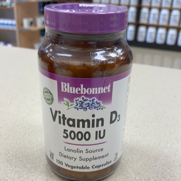 Bluebonnet Vitamin D3 5000 IU Vegetable Capsules, 120 Count