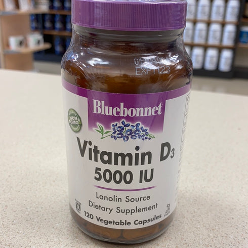 Bluebonnet Vitamin D3 5000 IU Vegetable Capsules, 120 Count