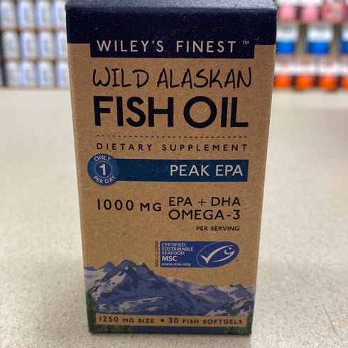 Wiley's Finest Wild Alaskan Fish Oil - 3X Triple Strength Peak EPA DHA, 1000mg Omega-3s, SQF-Certified, 30 Softgels
