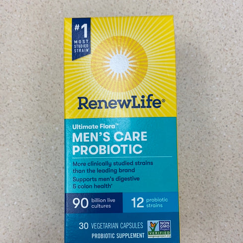 Renew Life Adult Probiotic - Ultimate Flora Men's Care Probiotic Supplement - Gluten, Dairy & Soy Free - 90 Billion CFU - 30 Vegetarian Capsules