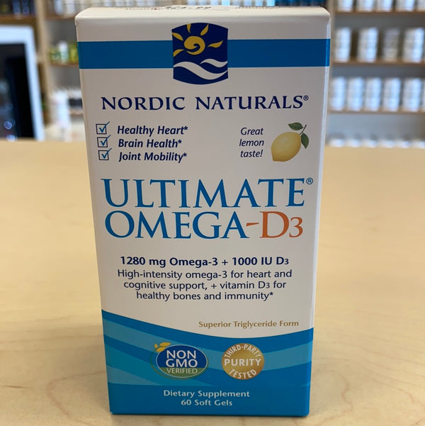 Nordic Naturals Ultimate Omega-D3, Lemon Flavor - 1280 mg Omega-3 + 1000 IU Vitamin D3-60 Soft Gels - Omega-3 Fish Oil - EPA & DHA - Promotes Brain, Heart, Joint, Immune Health - 30 Servings