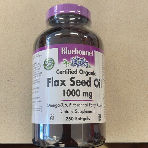 Bluebonnet Nutrition Flax Seed Oil Certified Organic 1000 mg, 250 Softgels