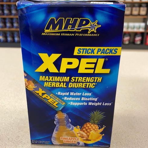 Maximum Human Performance Xpel Stick Pack, Xpel Maximum Strength Diuretic, for Water Retention Relief, Weight Loss Support, with Vitamin B-6 Potassium Dandelion Root, Pineapple Ginger