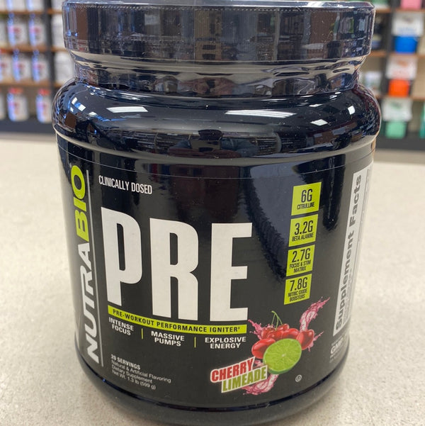 NutraBio PRE Workout Powder - Sustained Energy, Mental Focus, Endurance - Clinically Dosed Formula - Beta Alanine, Creatine, Caffeine, Electrolytes - 20 Servings - Cherry Limeade