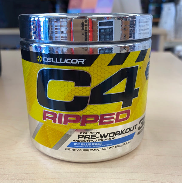C4 Ripped Pre Workout Powder ICY Blue Razz | Creatine Free + Sugar Free Preworkout Energy Supplement for Men & Women | 150mg Caffeine + Beta Alanine + Weight Loss | 30 Servings