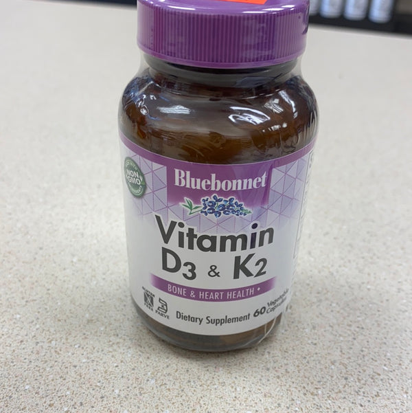 Bluebonnet Nutrition Vitamin D3 & K2 - For Strong, Healthy Bones - 60 Veggie Capsules