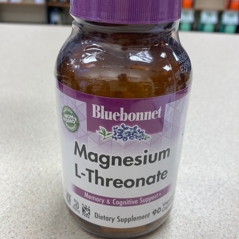 Bluebonnet Nutrition Magnesium L-Threonate, for Cognitive Function and Mood, Soy-Free, Gluten-Free, Non-GMO, Dairy-Free, Kosher, Vegan, 90 Vegetable Capsules, 30 Servings