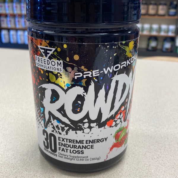 Freedom Formulations Rowdy Pre-Workout Extreme Enegrgy, Endurance, Fat Loss Strawberry Kiwi 30 Servings