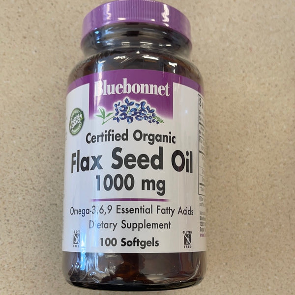 Bluebonnet Nutrition Flax Seed Oil Certified Organic 1000 mg, 100 Softgels